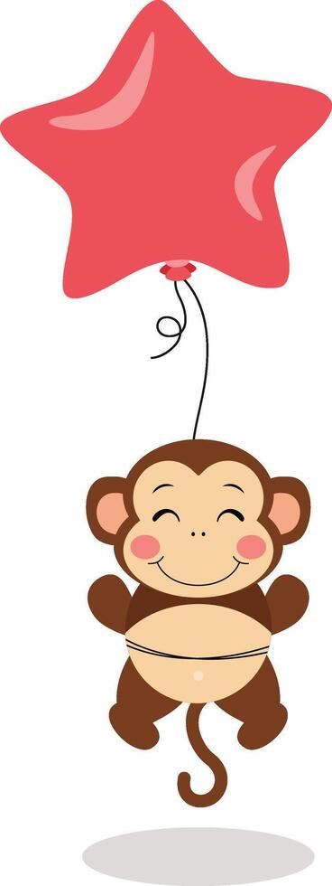 Cute monkey flying with star balloon vector