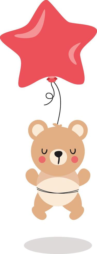 Cute teddy bear flying with star balloon vector