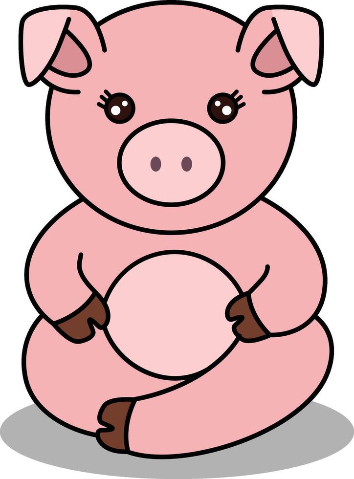 Cute pig sitting isolated on white vector