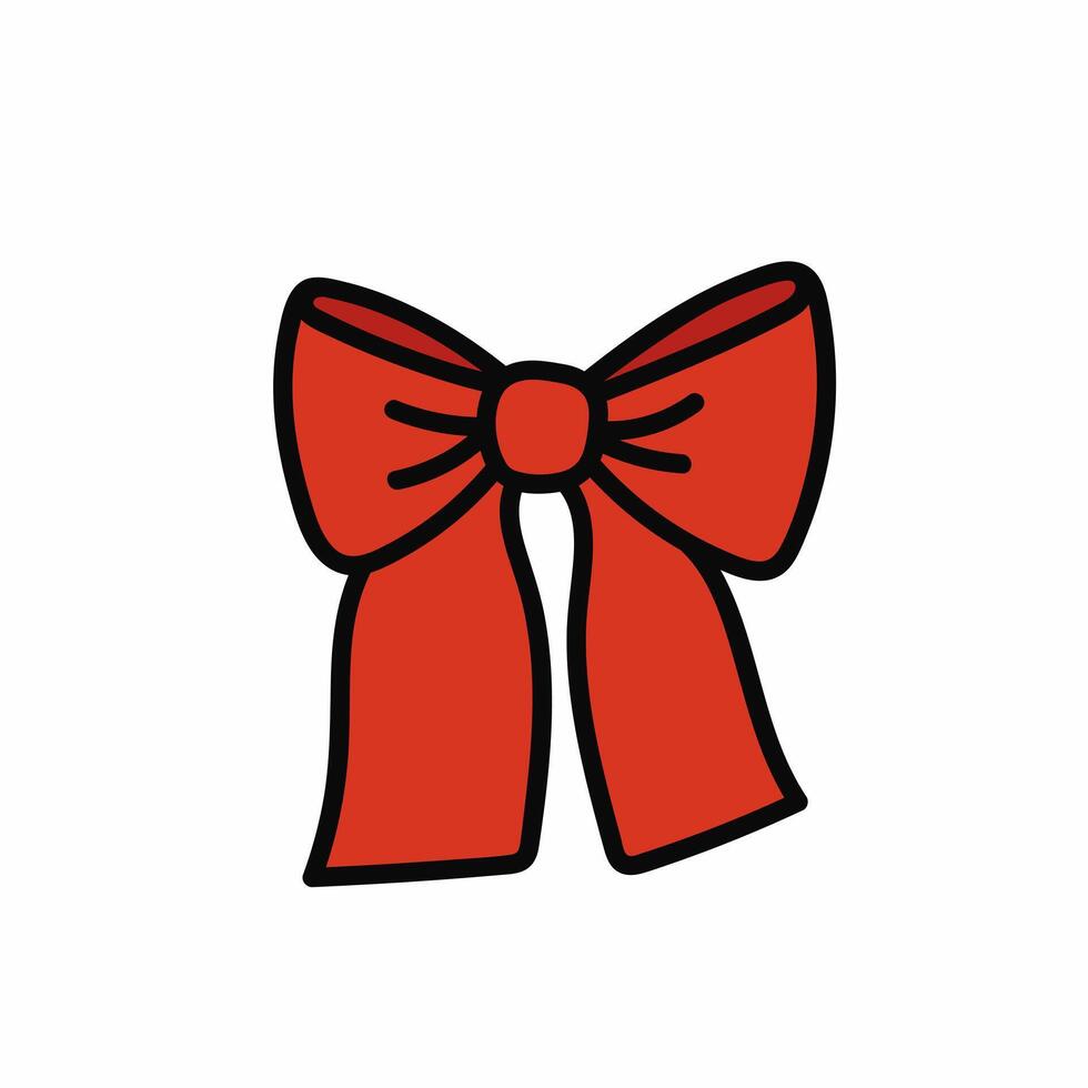 Coquette red bow of ribbon. Beautiful holiday decorative element, festive gift decor. Clipart isolated on white background vector
