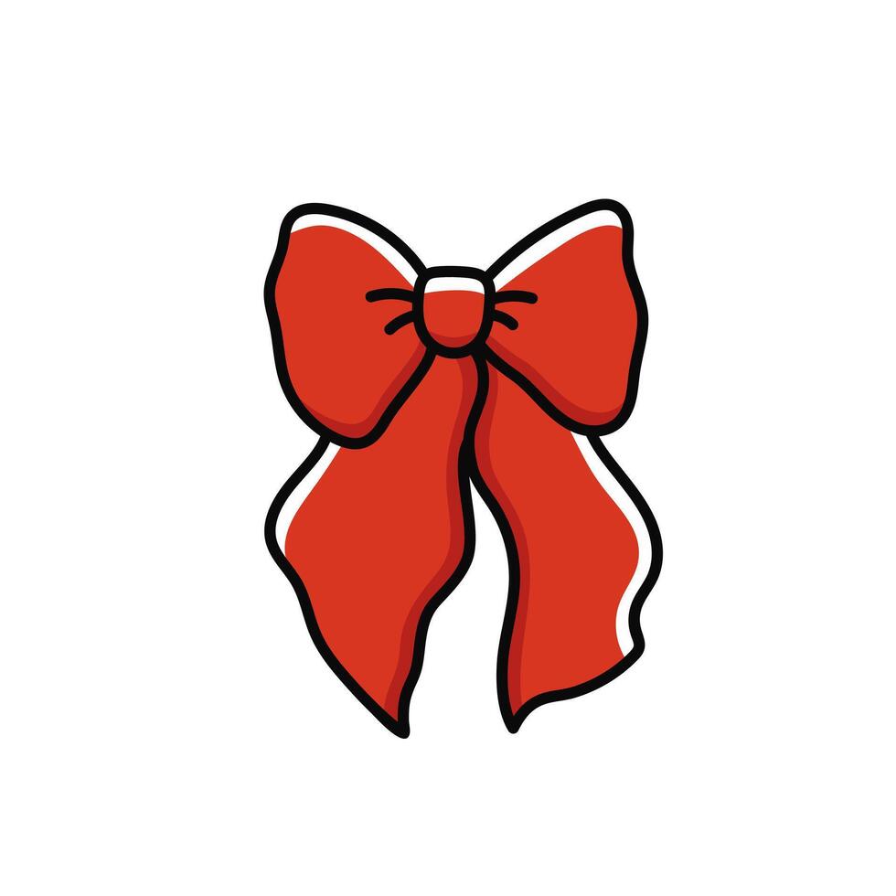 Elegant red bow of ribbon. Beautiful holiday decorative element, festive gift decor. Illustration isolated on white background vector