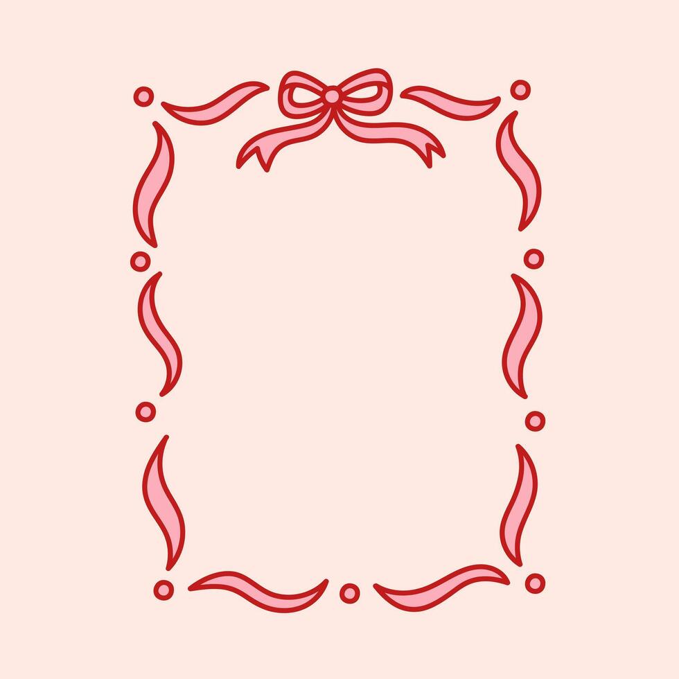 Frame of coquette pretty charming bows and ribbons. Hand drawn holiday ribbons border. Vintage bowknots frame for greeting cards, wedding, invitations vector