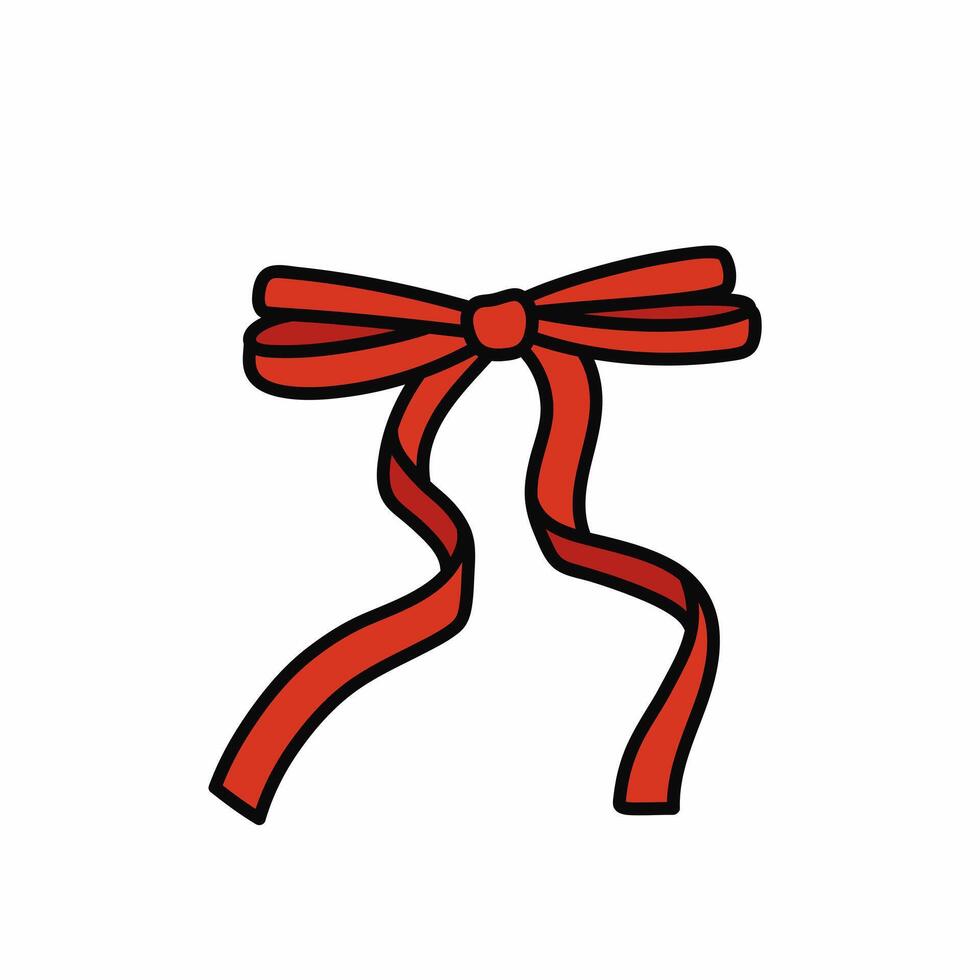 Elegant red bow of ribbon. Beautiful holiday decorative element, festive gift decor. Clipart isolated on white background vector