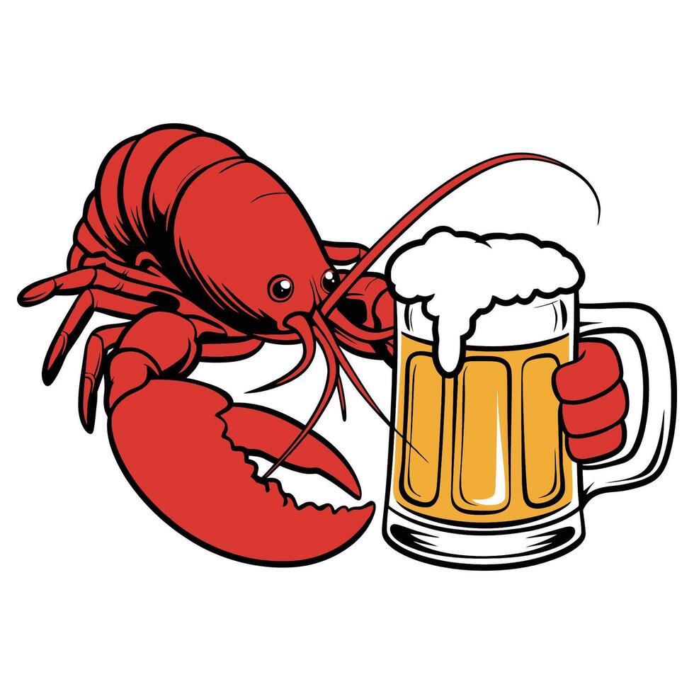 Red Lobster Holding Beer Mug Illustration vector