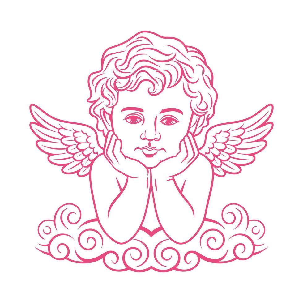 Cherub Angel Resting on Cloud Illustration vector