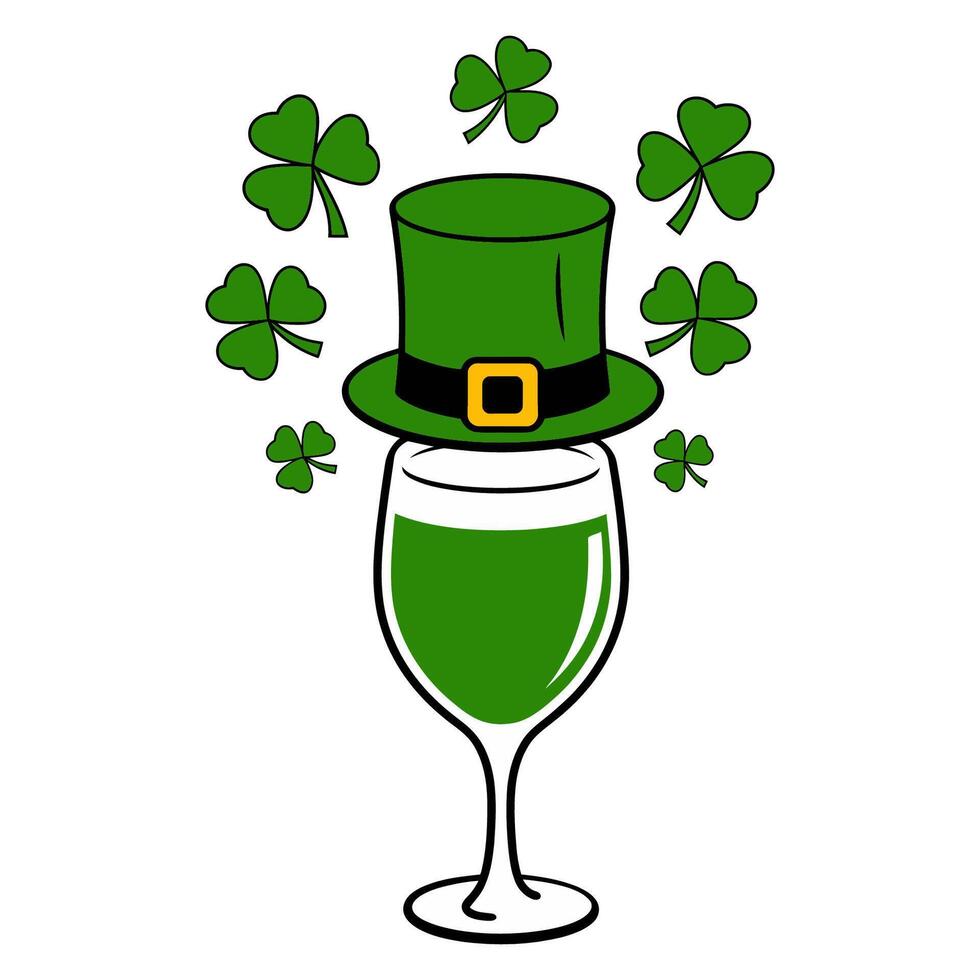 Green Drink with Leprechaun Hat and Shamrocks Illustration vector