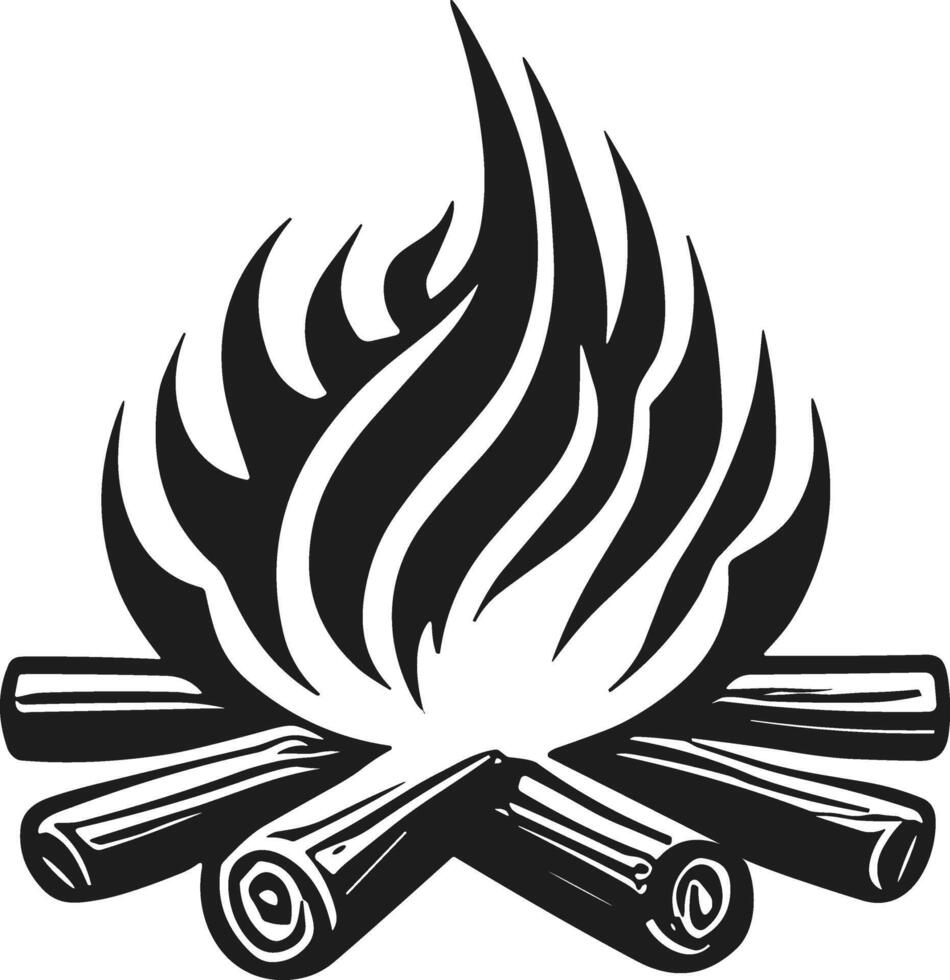 Campfire Silhouette with Logs and Flames vector