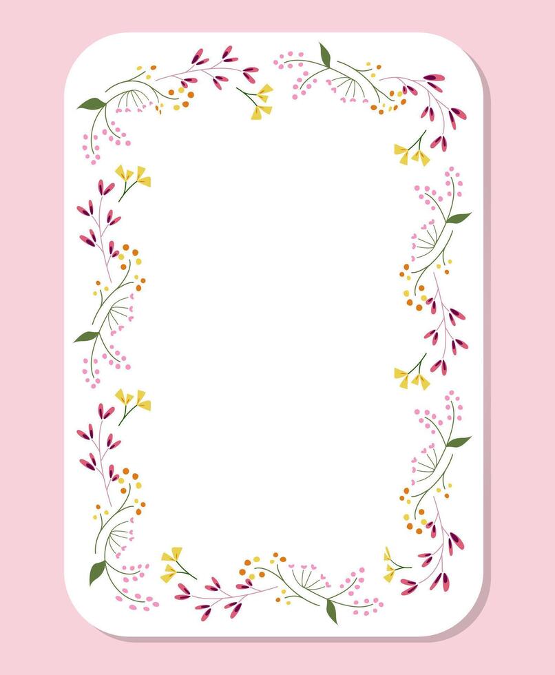 Floral frame with summer meadow wildflowers, grass, leaves. Botanical border For wedding invitation, birthday and Mothers Day card vector