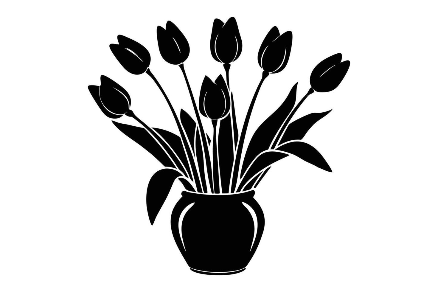 Tulips in a flower tab silhouette vector