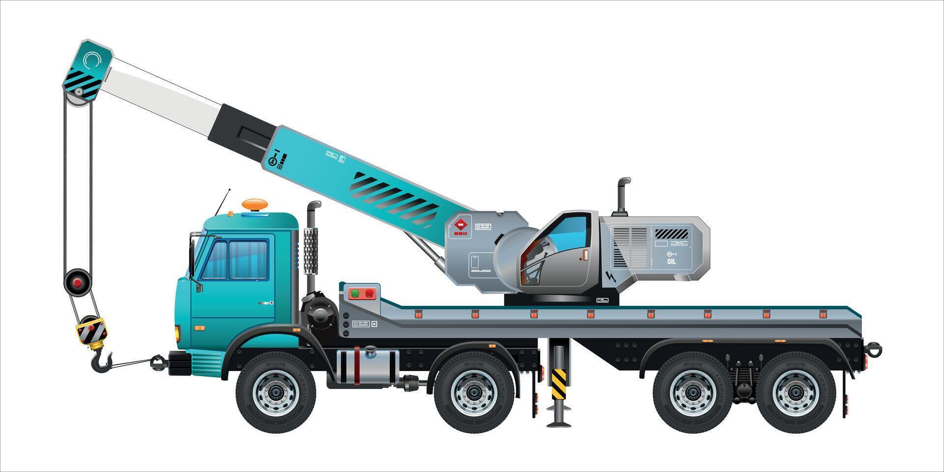 Crane truck vehicle towing hook heavy cargo car 3d illustration vector