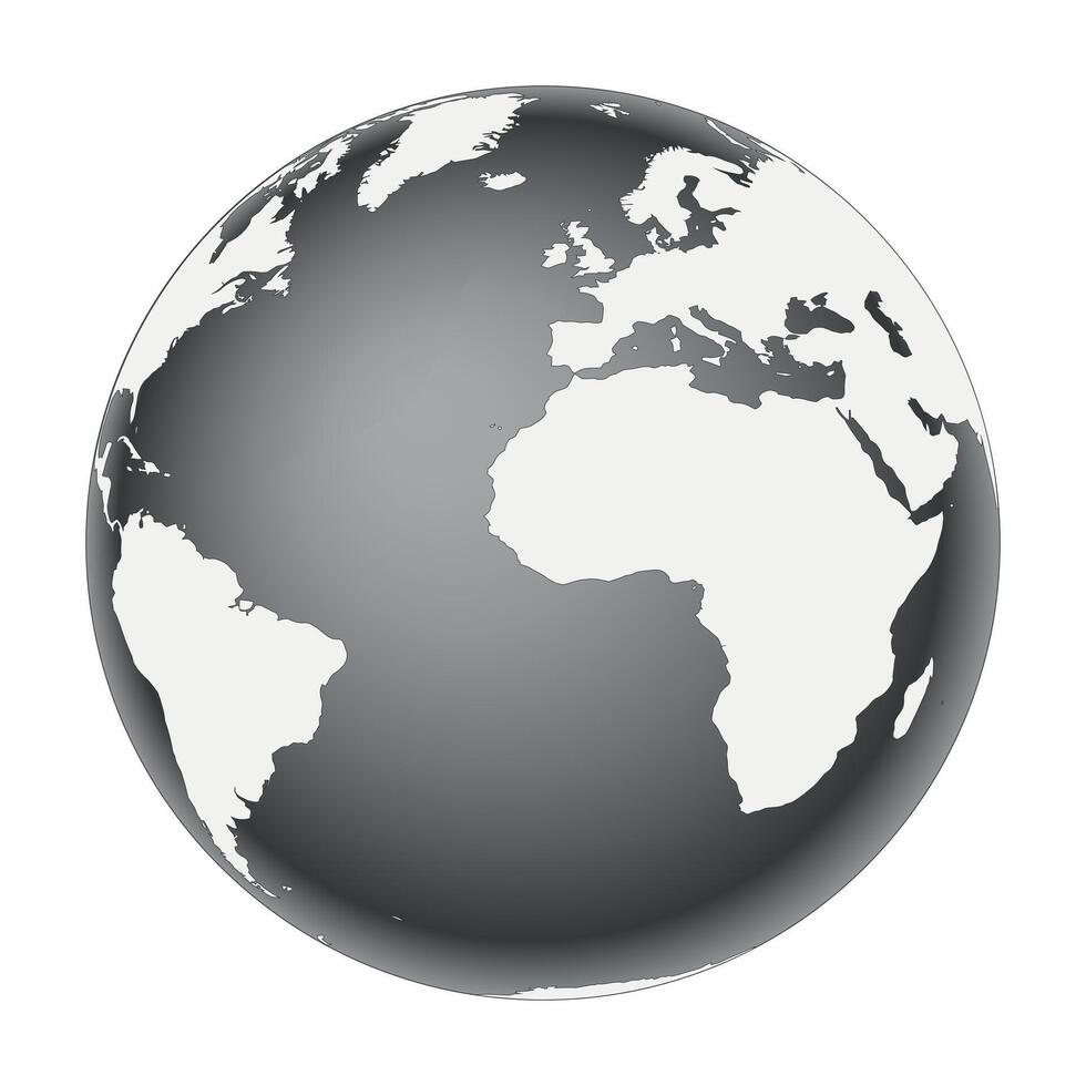 Earth globe - world map with continents on planet Earth, black and white illustration on white background vector