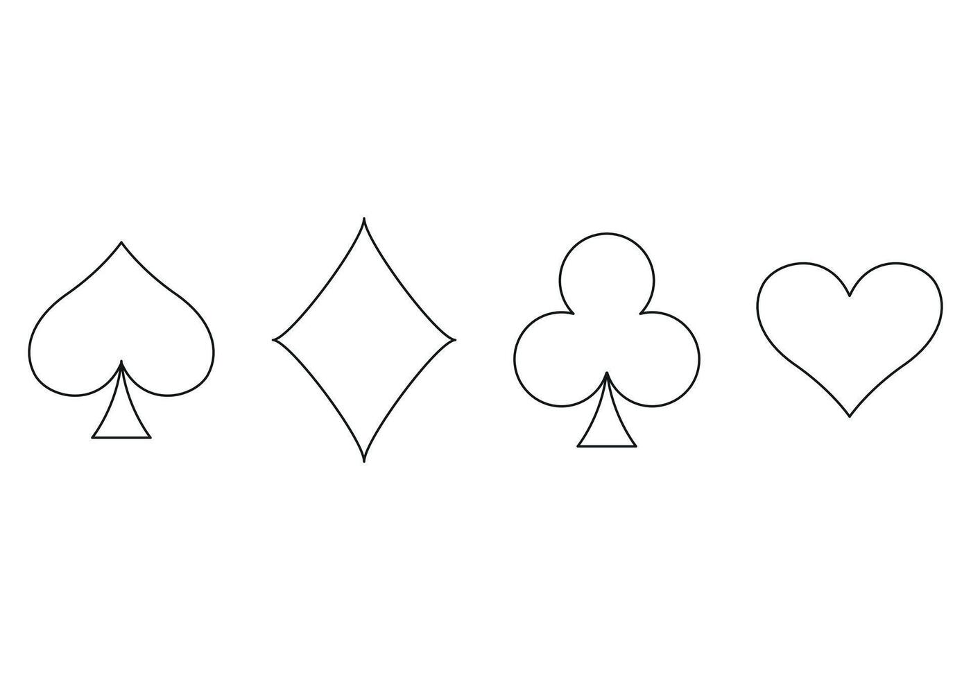 Playing card suit outline symbol set - four shapes of Hearts, Spades, Clubs and Diamonds symbols, illustration isolated on white background vector