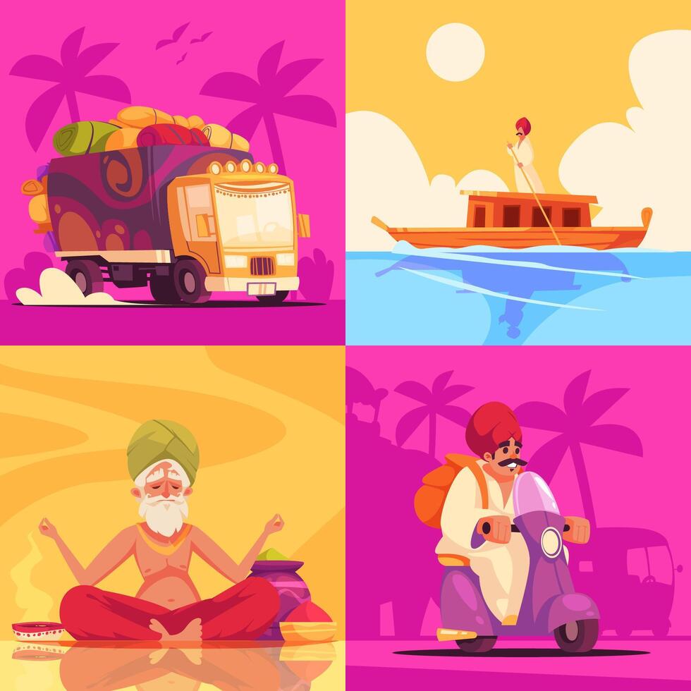 Gradient india travel illustration set vector