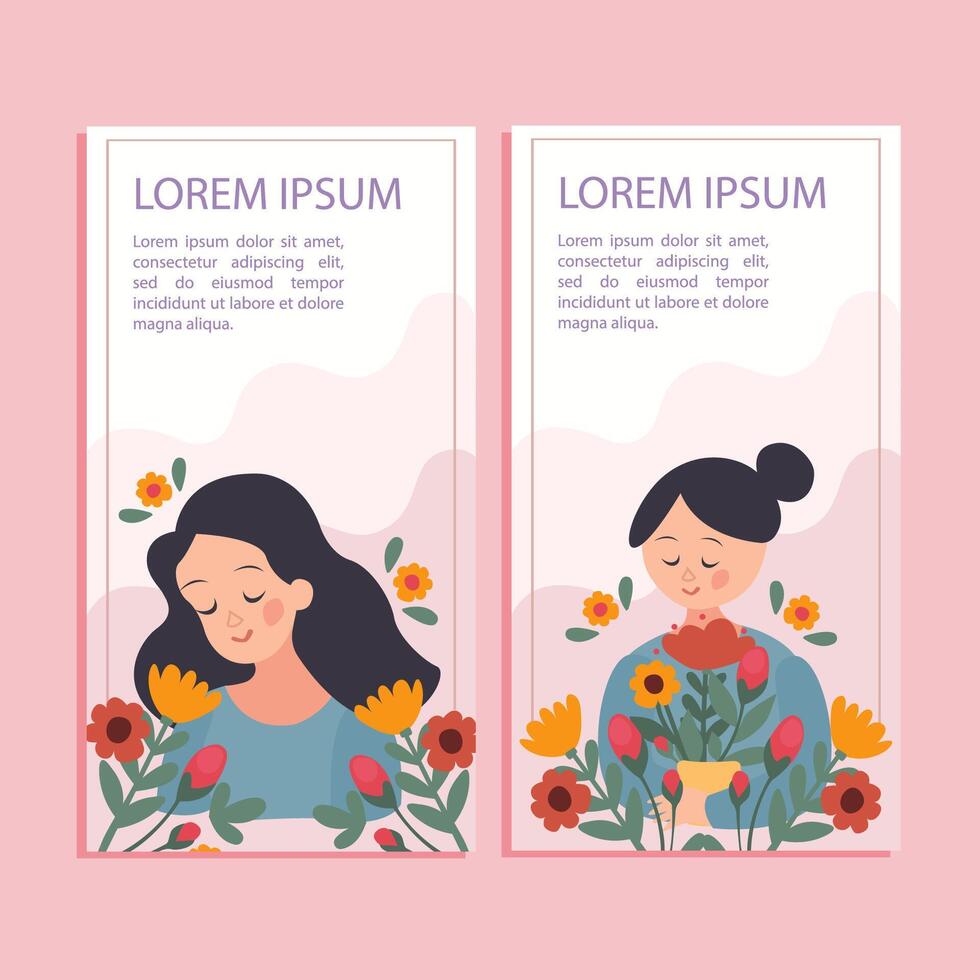 Hand drawn flat mothers day vertical banner template set vector