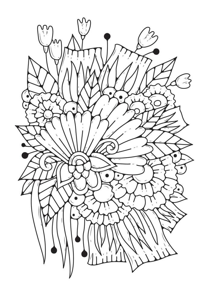 Coloring page. Black and white flowers for coloring. art line background. vector