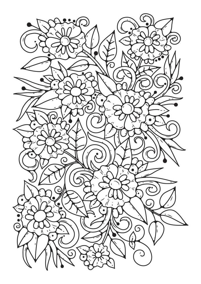 Flower coloring page. Magic garden. Art therapy. Background with flowers for coloring. vector