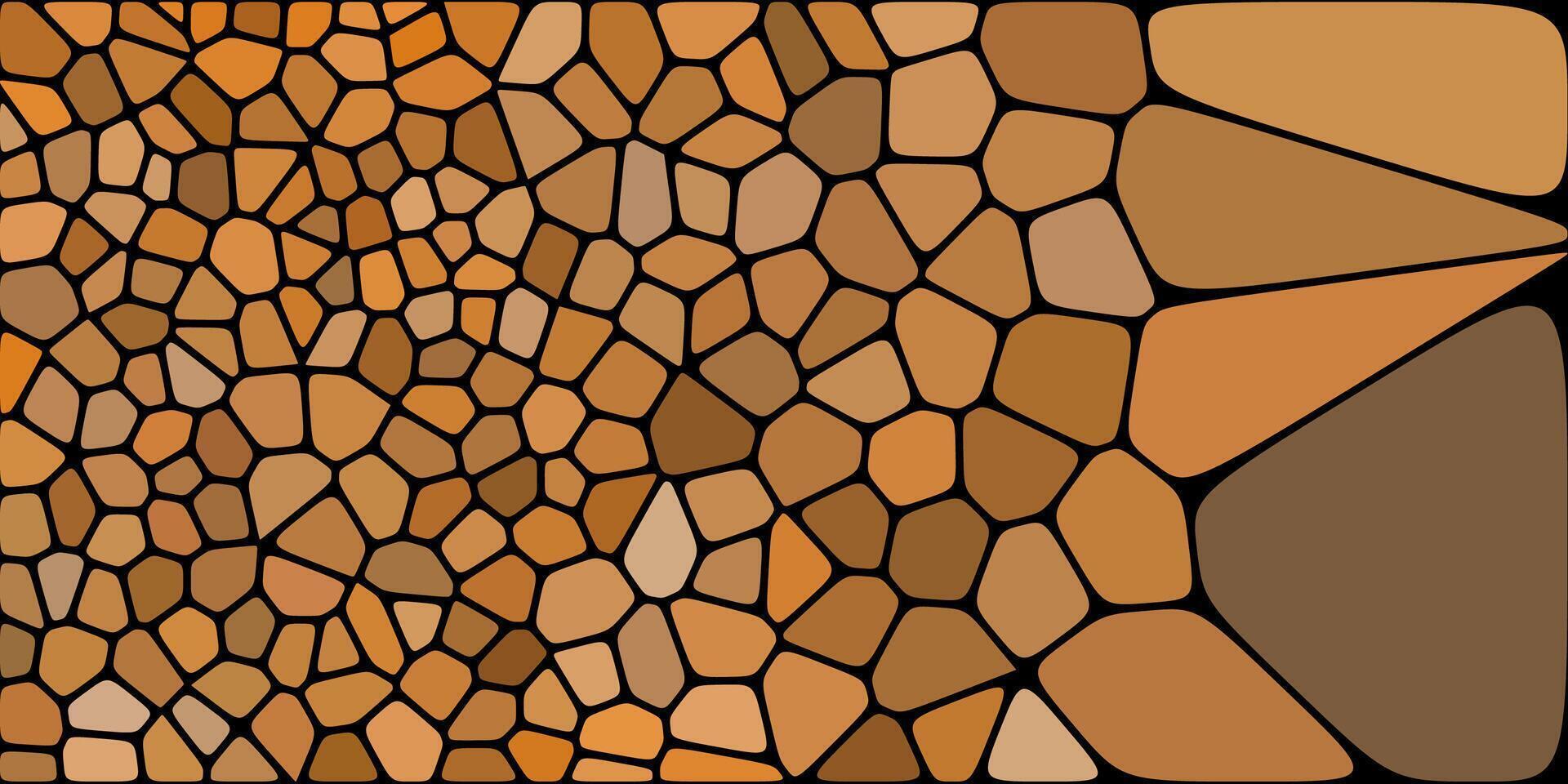 A vibrant multicolored mosaic pattern dominated by shades of brown, with irregular shapes outlined in black, creating a lively and artistic abstract composition. vector