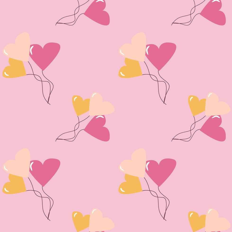 Seamless romantic pattern with heart balloons on pink background vector