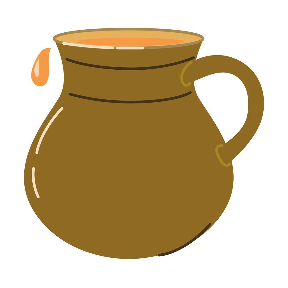 Rustic brown clay pitcher with handle and droplet vector