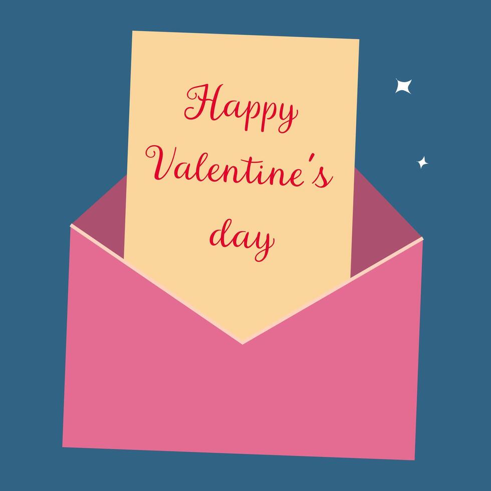 Valentine's day card in pink envelope with stars on blue background vector