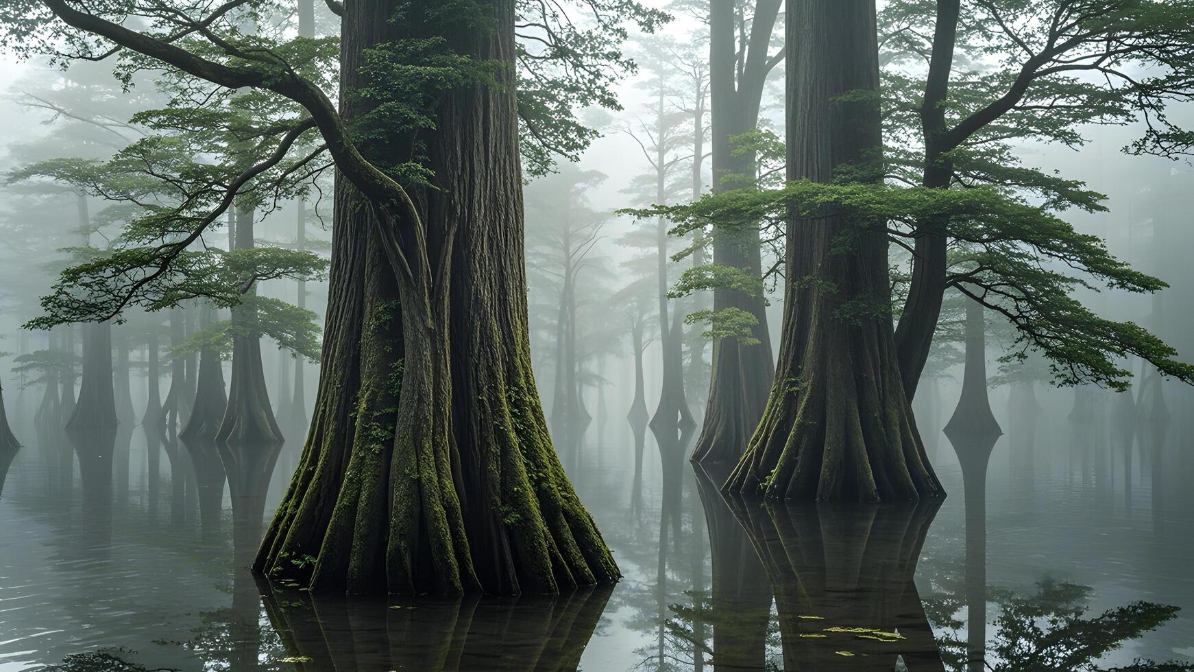 A group of trees in the water photo