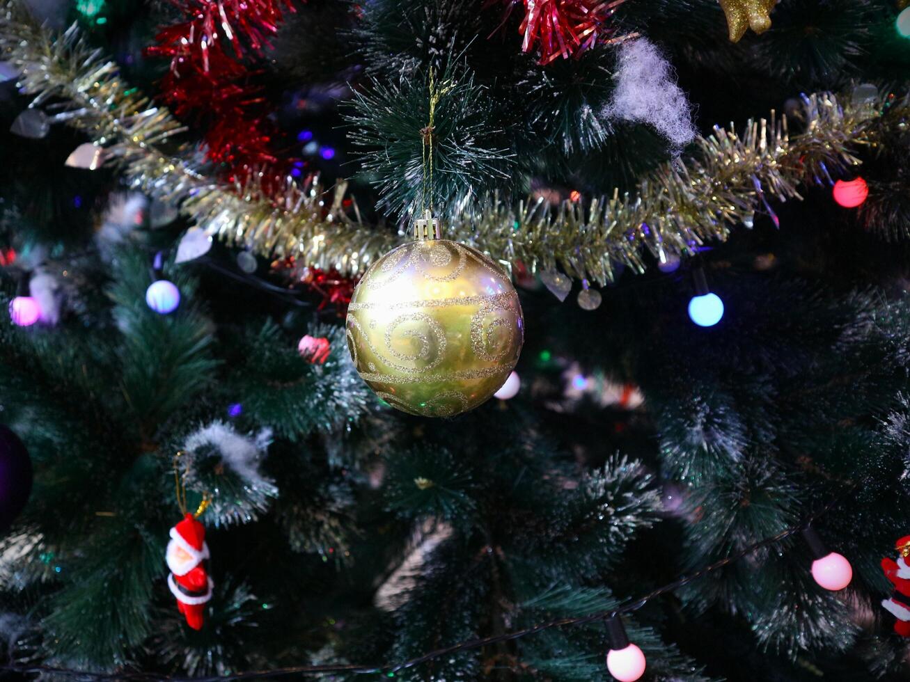 A close up of a christmas tree with decorations photo