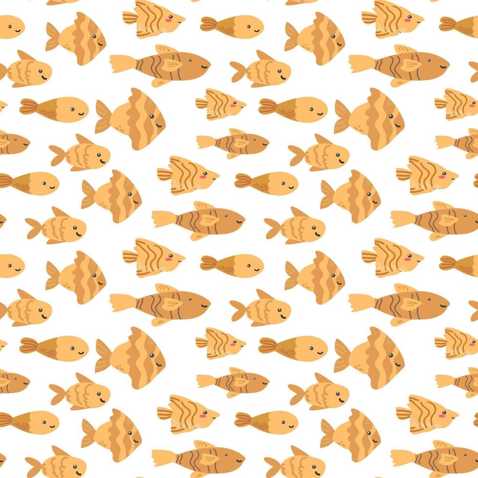 Seamless pattern of cute cartoon fish in various shades of brown vector