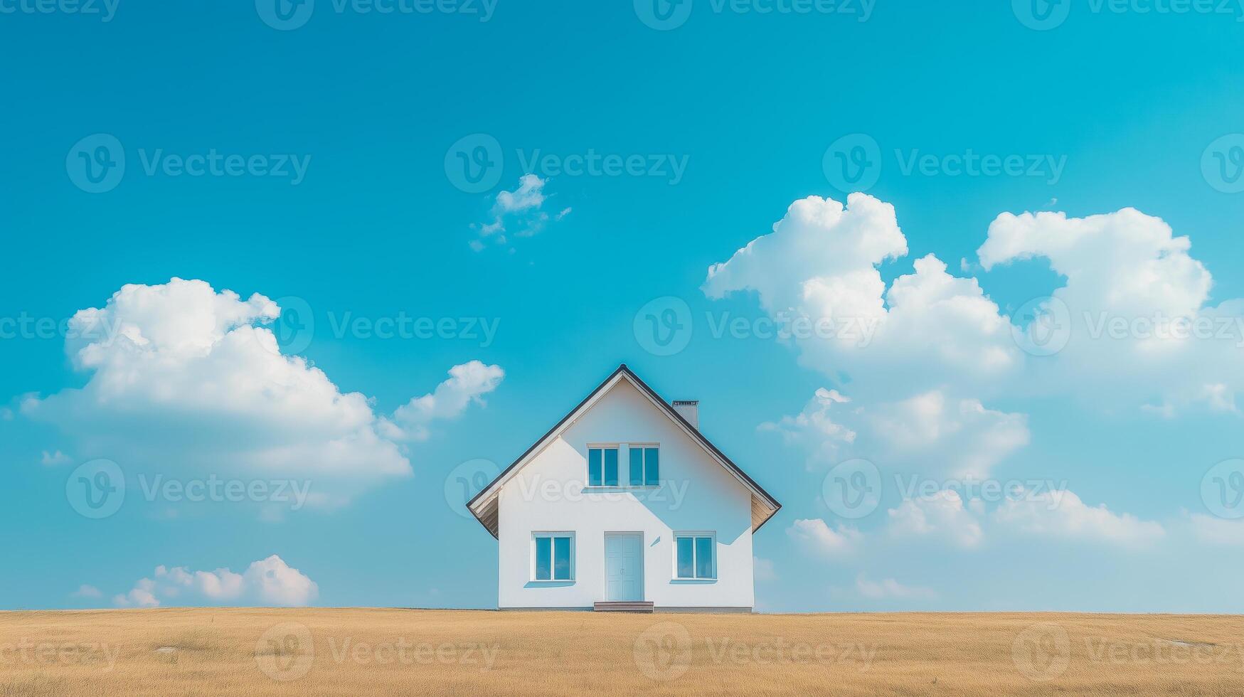 A small house sits on top of a field photo