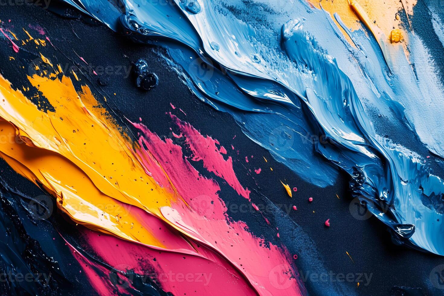 Colorful paint splashes on a black background photo