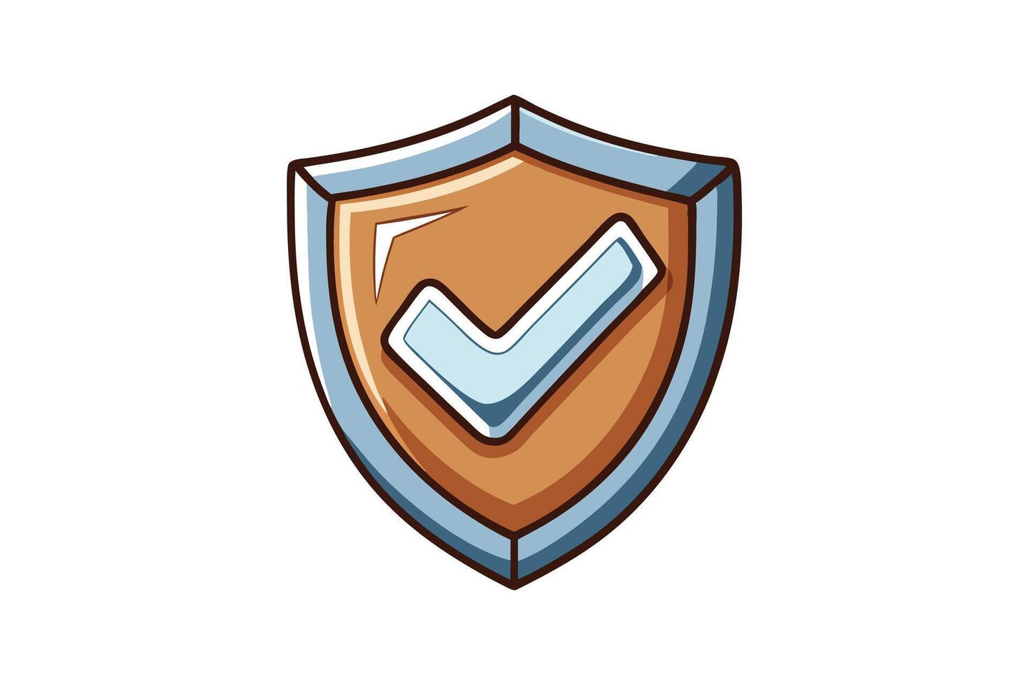 cartoon style shield icon with check mark symbol, representing security, safety, verification, and protection on a white background vector