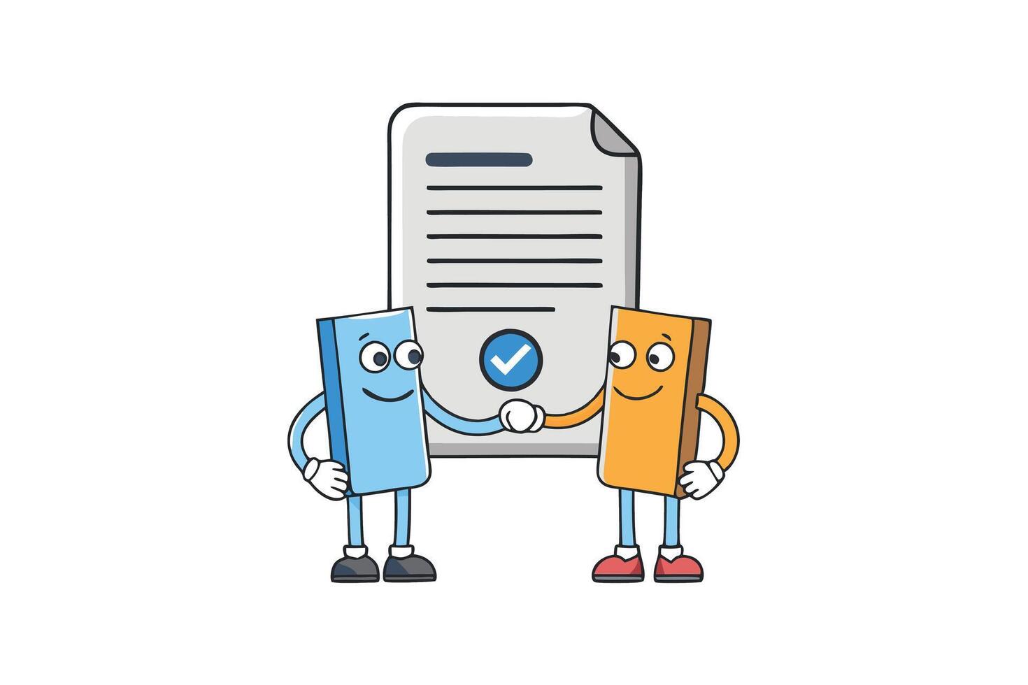Handshake icon with document approval, symbolizing trust, successful negotiations, and professional business partnership agreement vector