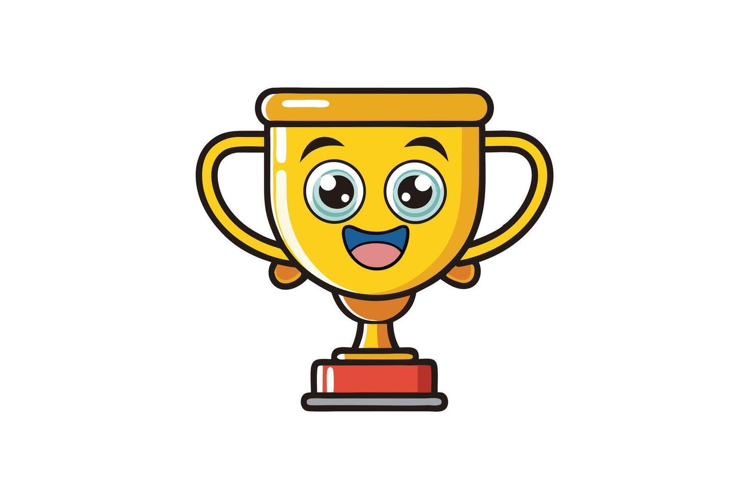 cartoon trophy with smiling face, big bright eyes, and vibrant gold design, representing success, celebration, and accomplishment vector