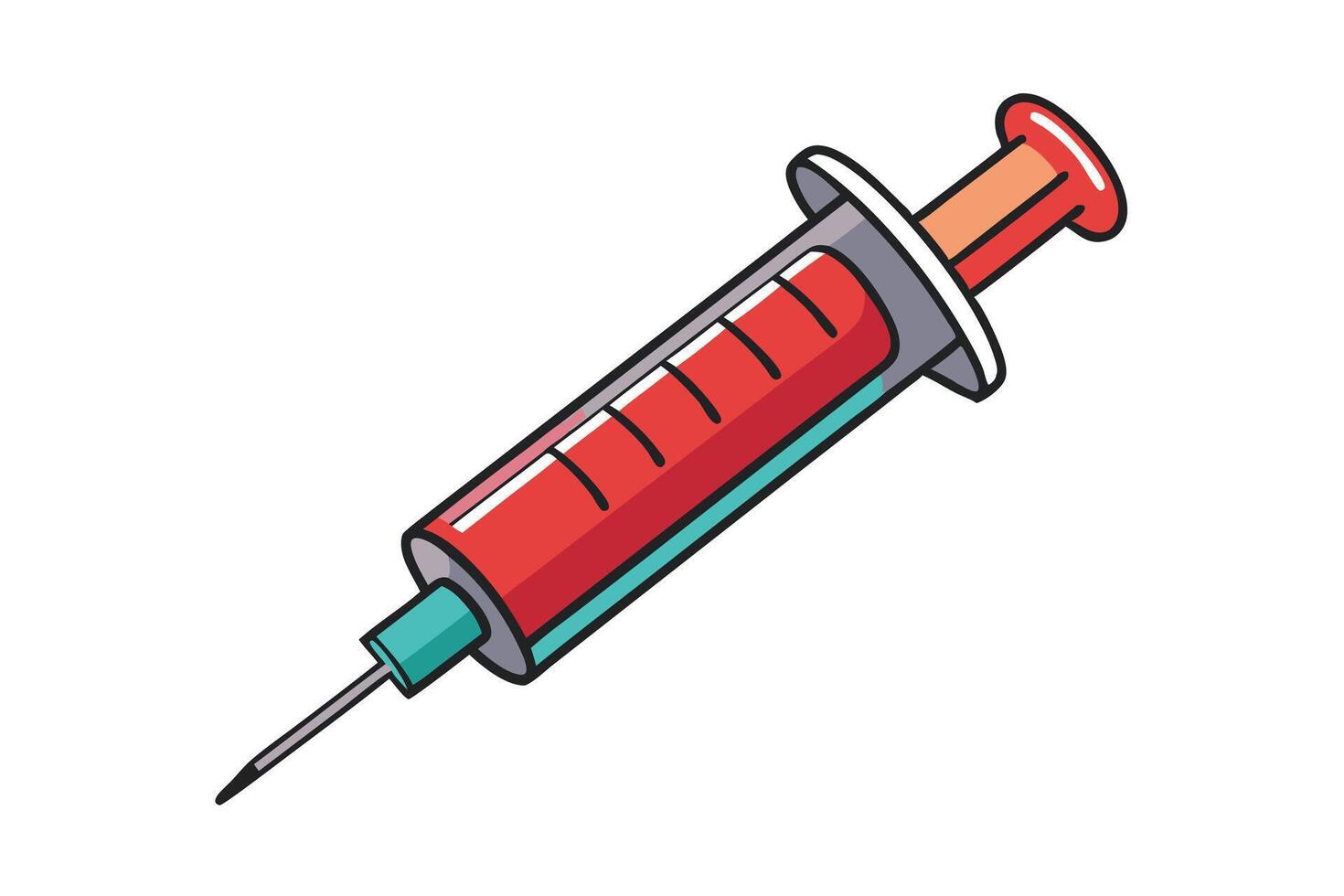illustration of a colorful medical syringe icon, symbolizing vaccination, healthcare, medicine, and immunization in a cartoon style vector