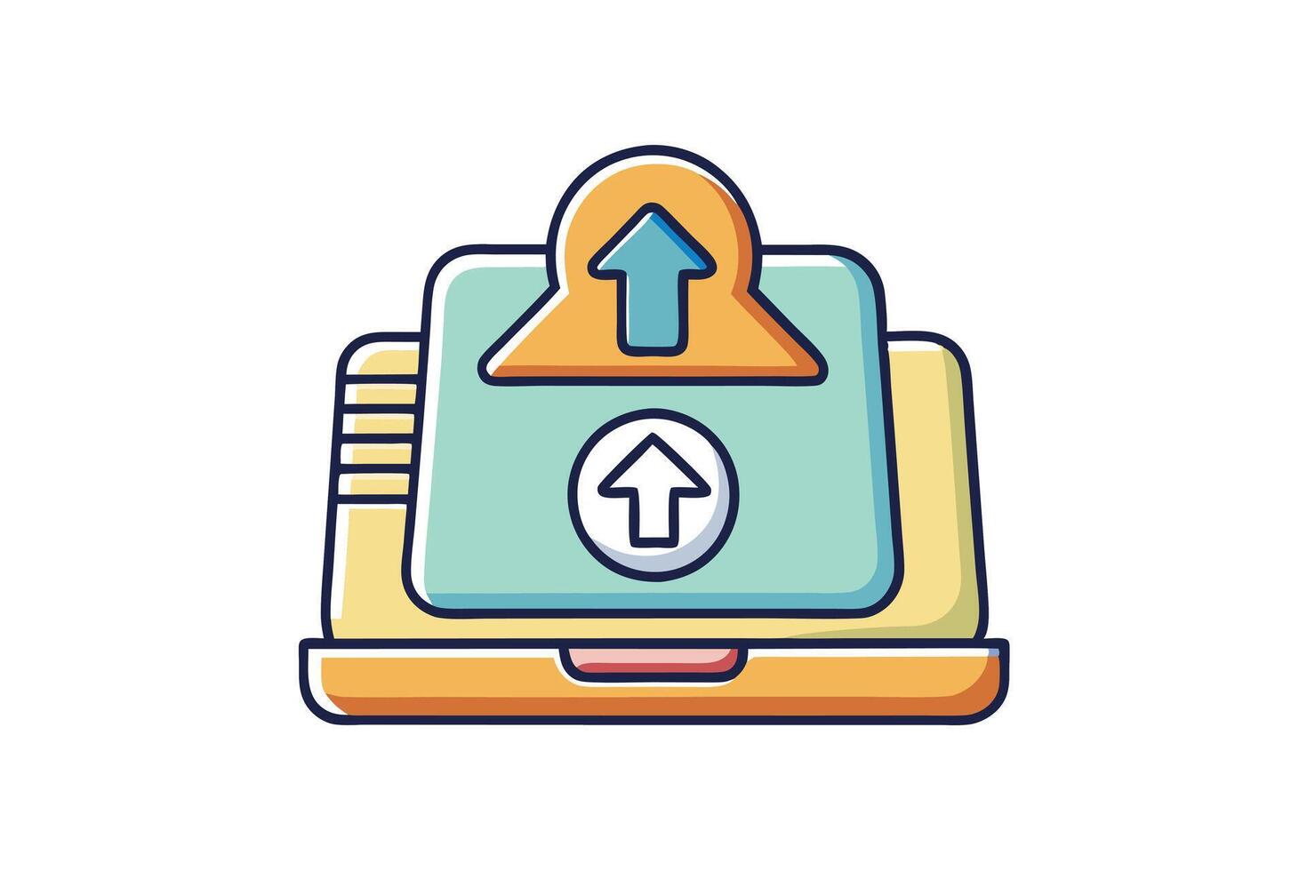 vibrant cartoon style upload symbol with cloud design, upward arrow, and clean aesthetic representing file transfer and cloud storage vector