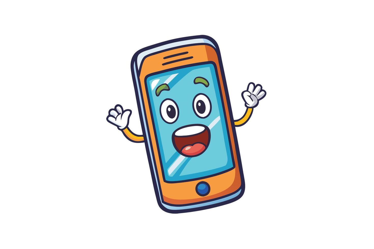 Cute cartoon smartphone character with smiling face, waving hands, and playful vibe, perfect for tech, communication, or mascot designs vector