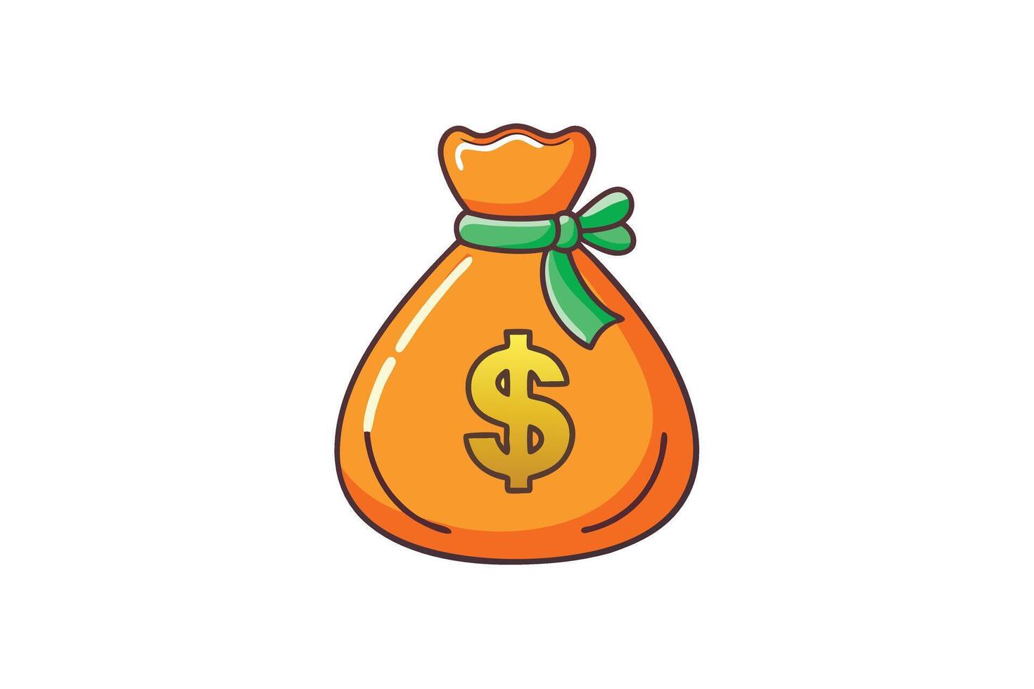 simplistic money bag icon tied with a green ribbon, bright yellow color, isolated on white, ideal for financial and economic themes vector