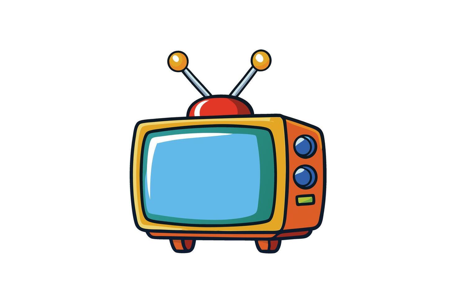 cheerful retro tv mascot with cute animated face, bright colors, and classic antenna style on white background for kids designs vector