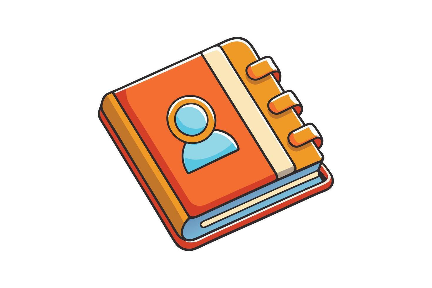 Bright and cheerful animated address book with spiral binding and expressive features, ideal for kids apps or creative projects vector