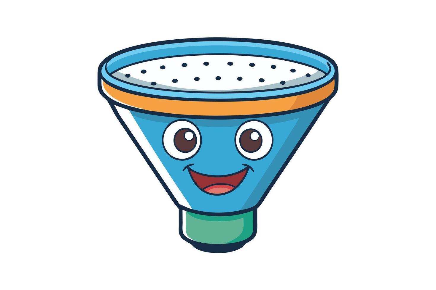Cartoon style funnel icon for filtration, data organization, and sorting processes in a vibrant and cheerful design vector