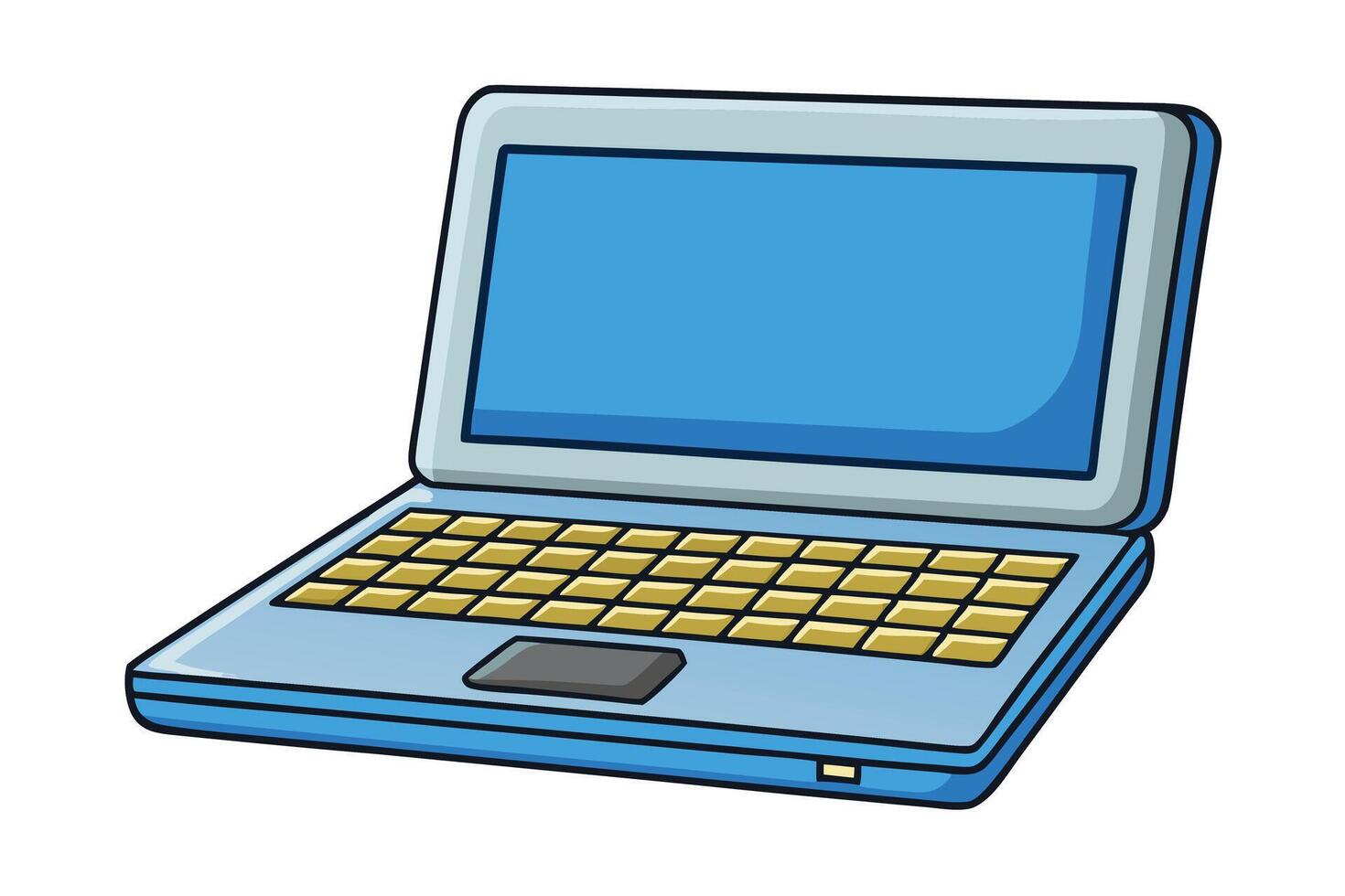 Cartoon laptop illustration with vibrant colors, symbolizing technology, remote work, digital communication, and online connectivity vector