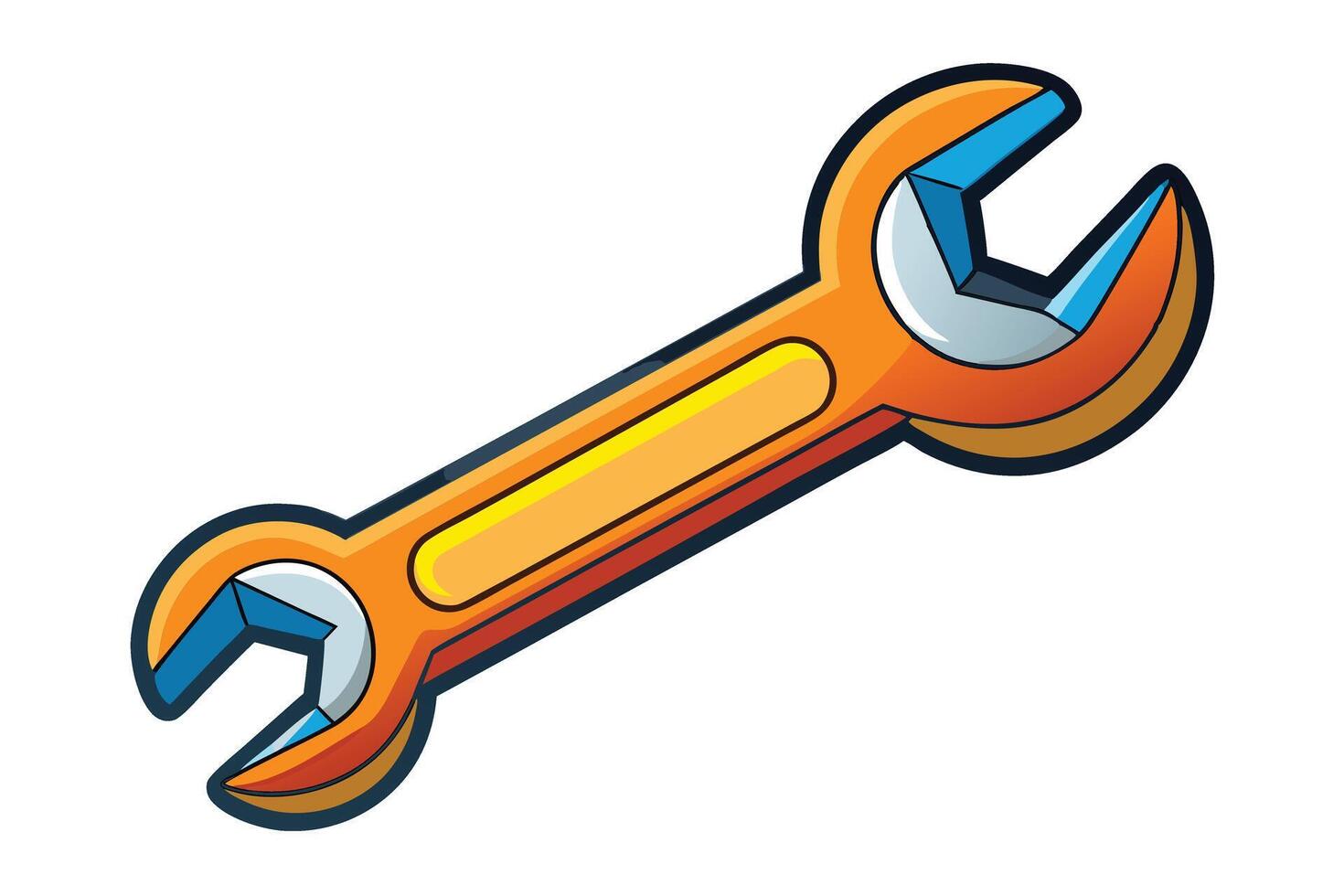 Illustrated wrench tool icons in bright colors, symbolizing repair, engineering, and mechanical work, isolated on white background vector