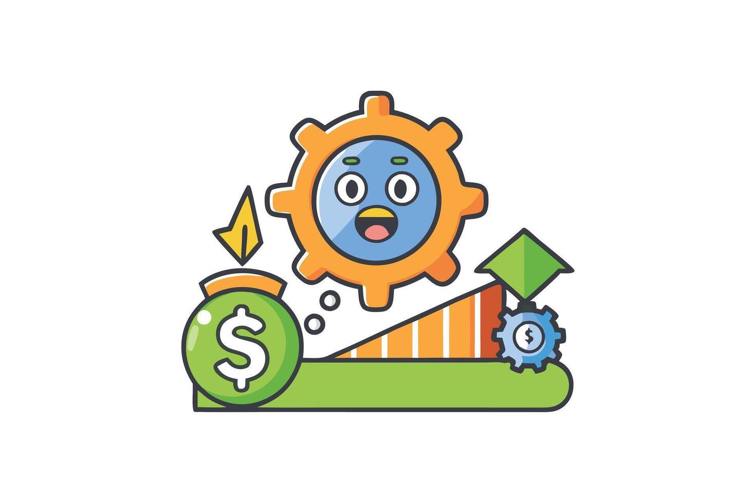 Creative financial savings and cost optimization illustration featuring colorful coins, graphs, and economic icons vector