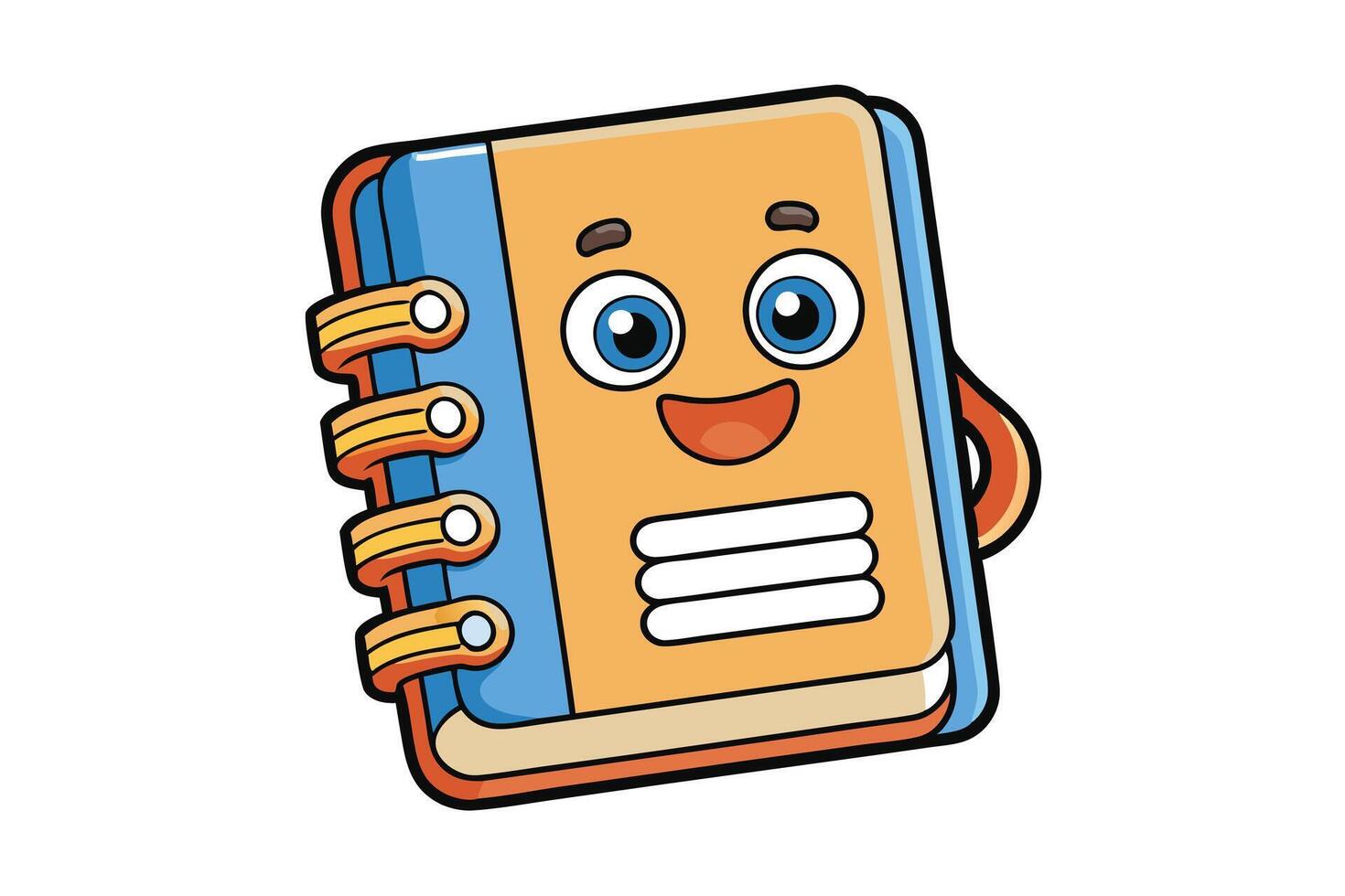 Cartoon style smiling address book icon with vibrant colors, expressive eyes, and playful design, perfect for educational or digital use vector