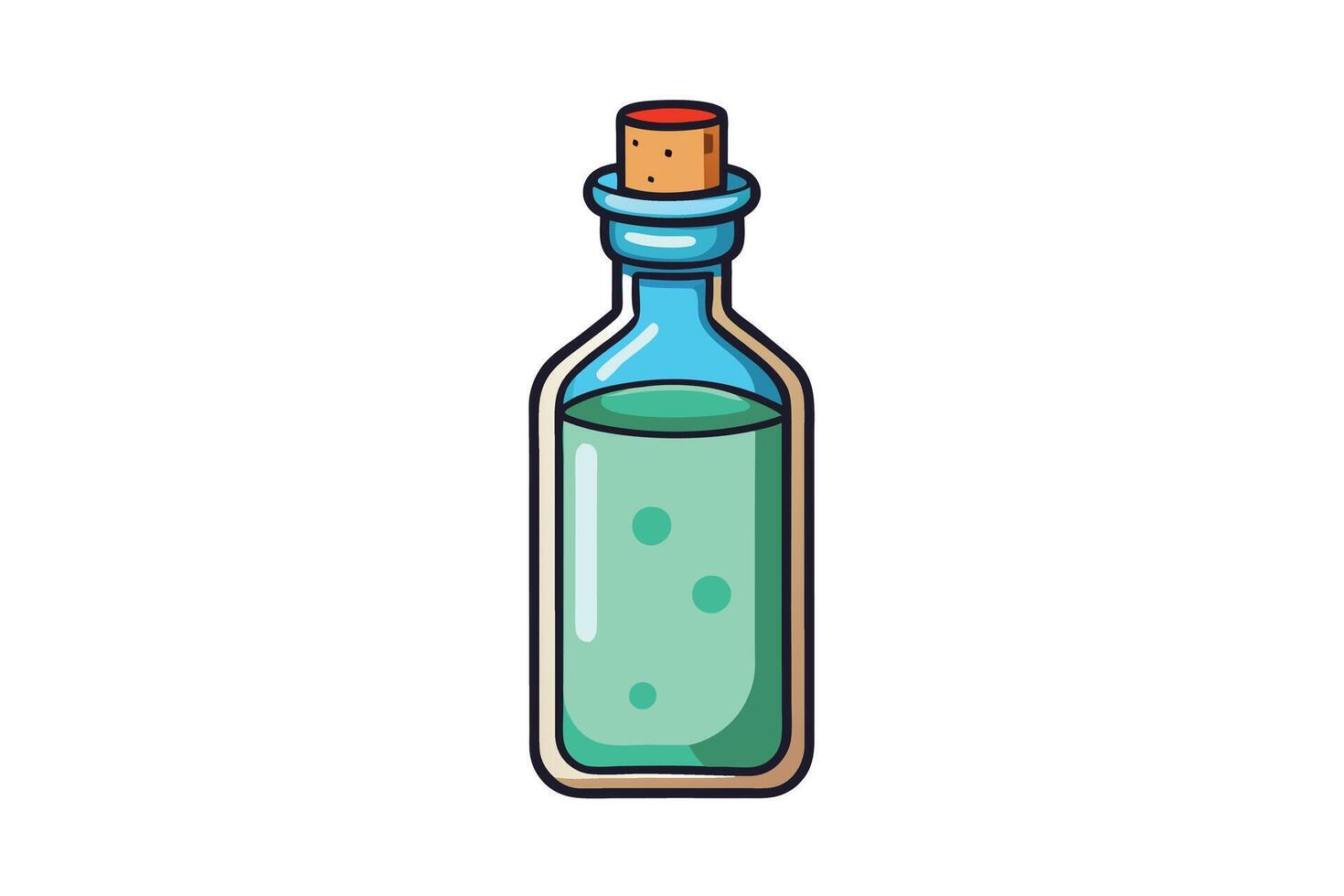 Vibrant bottle graphic with cork detail and bright liquid, ideal for representing beverages, elixirs, or playful product designs vector