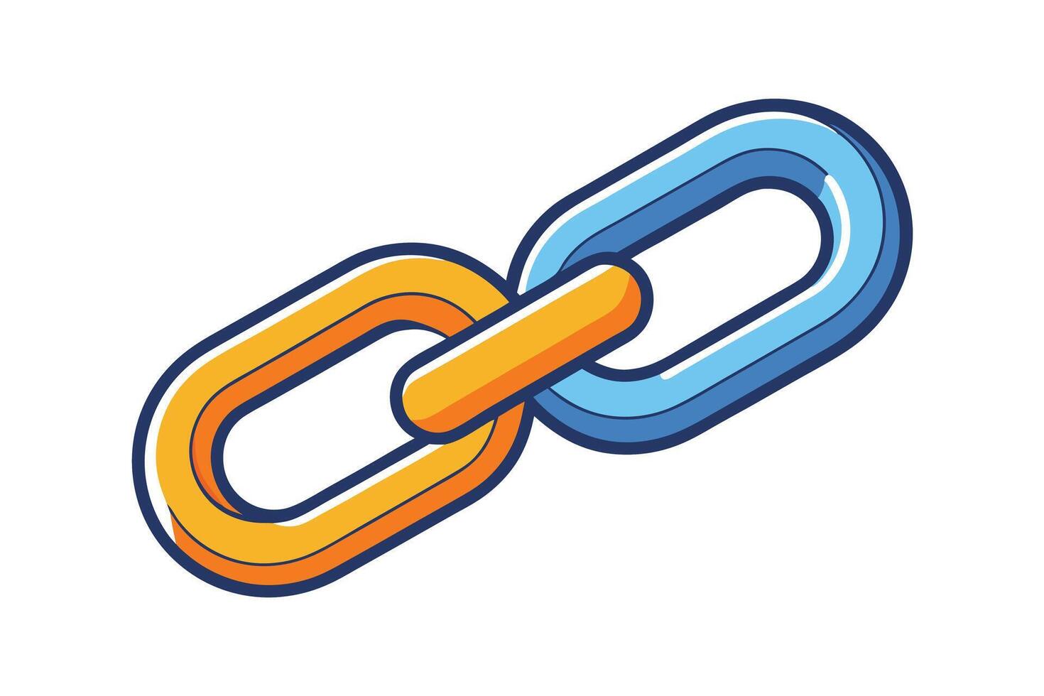 Dynamic cartoon chain icon with bold colors, representing internet links, digital security, and online networking concepts vector