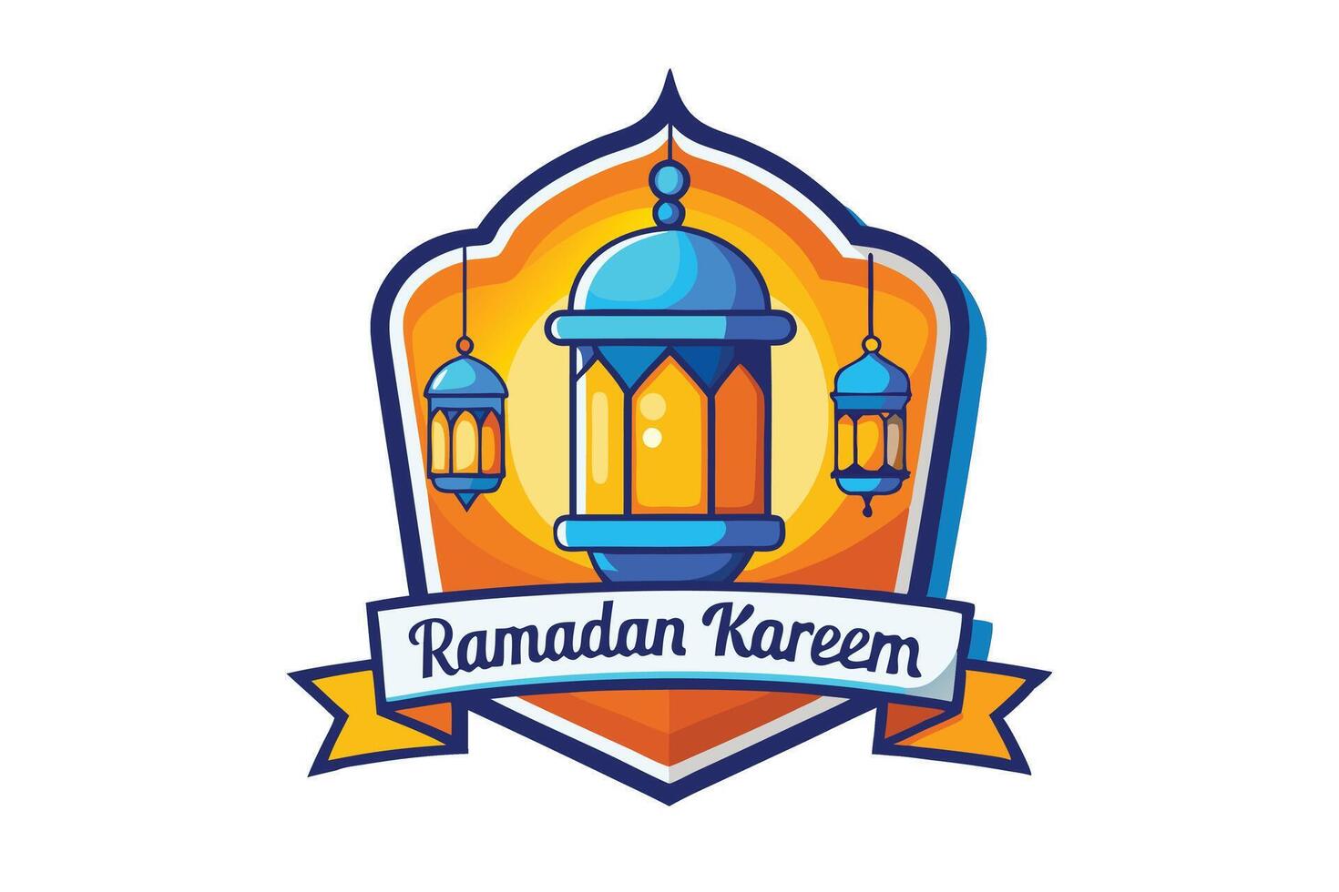 Ramadan Islamic elements with colorful lanterns, crescent symbols, and decorative banners for cultural and festive celebrations vector