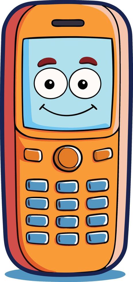 Happy feature phone cartoon illustration with vibrant colors and expressive personality for nostalgic communication themes vector