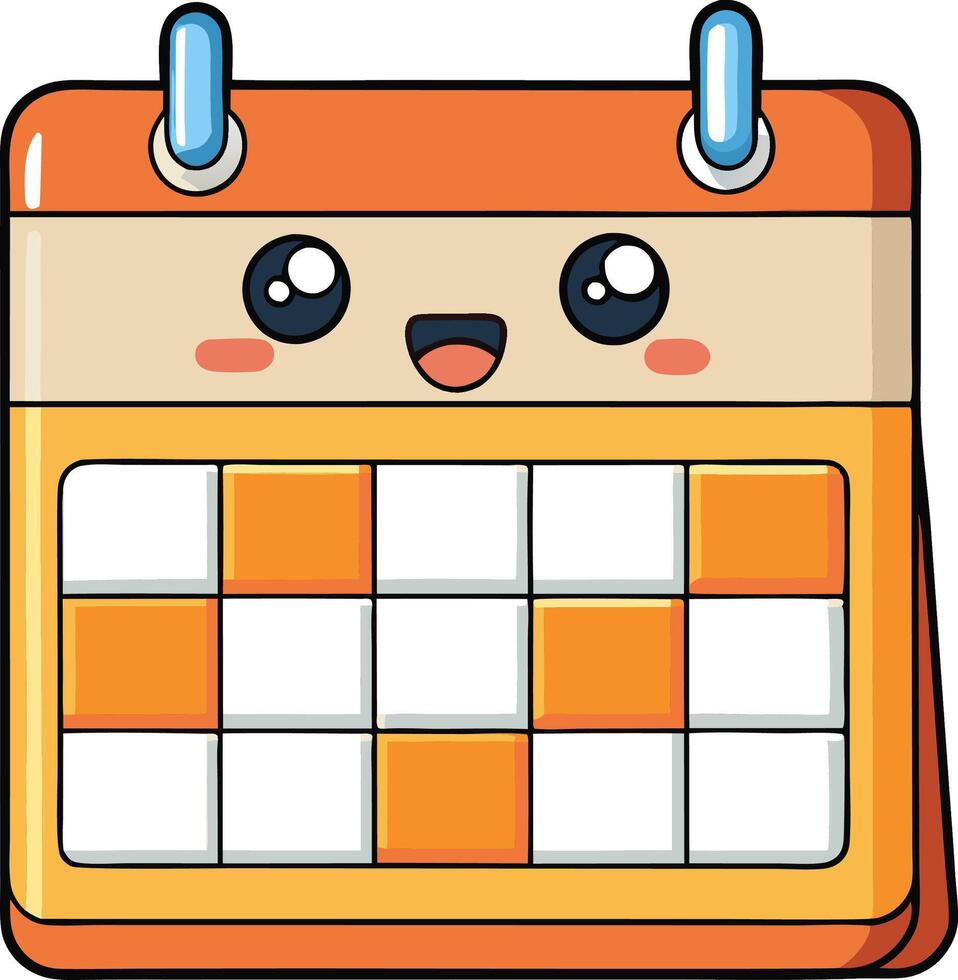 Bright and playful calendar illustration with animated face and colorful grid design for planners and organizational tools vector
