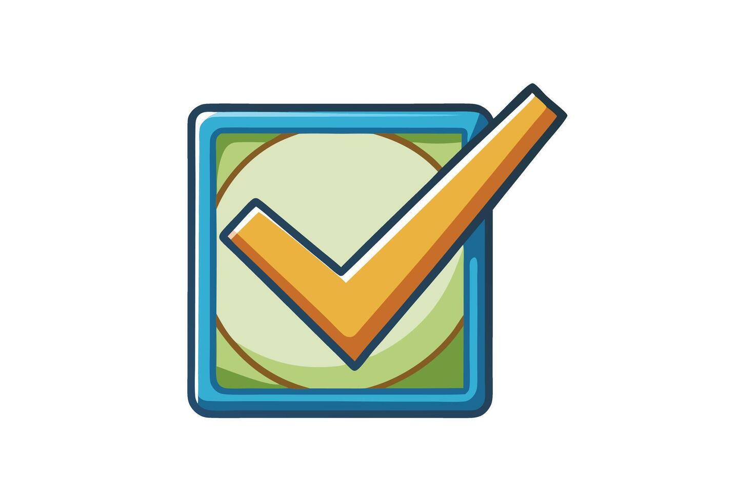 Colorful cartoon style check mark icons with vibrant designs and creative shapes in a clean white background vector