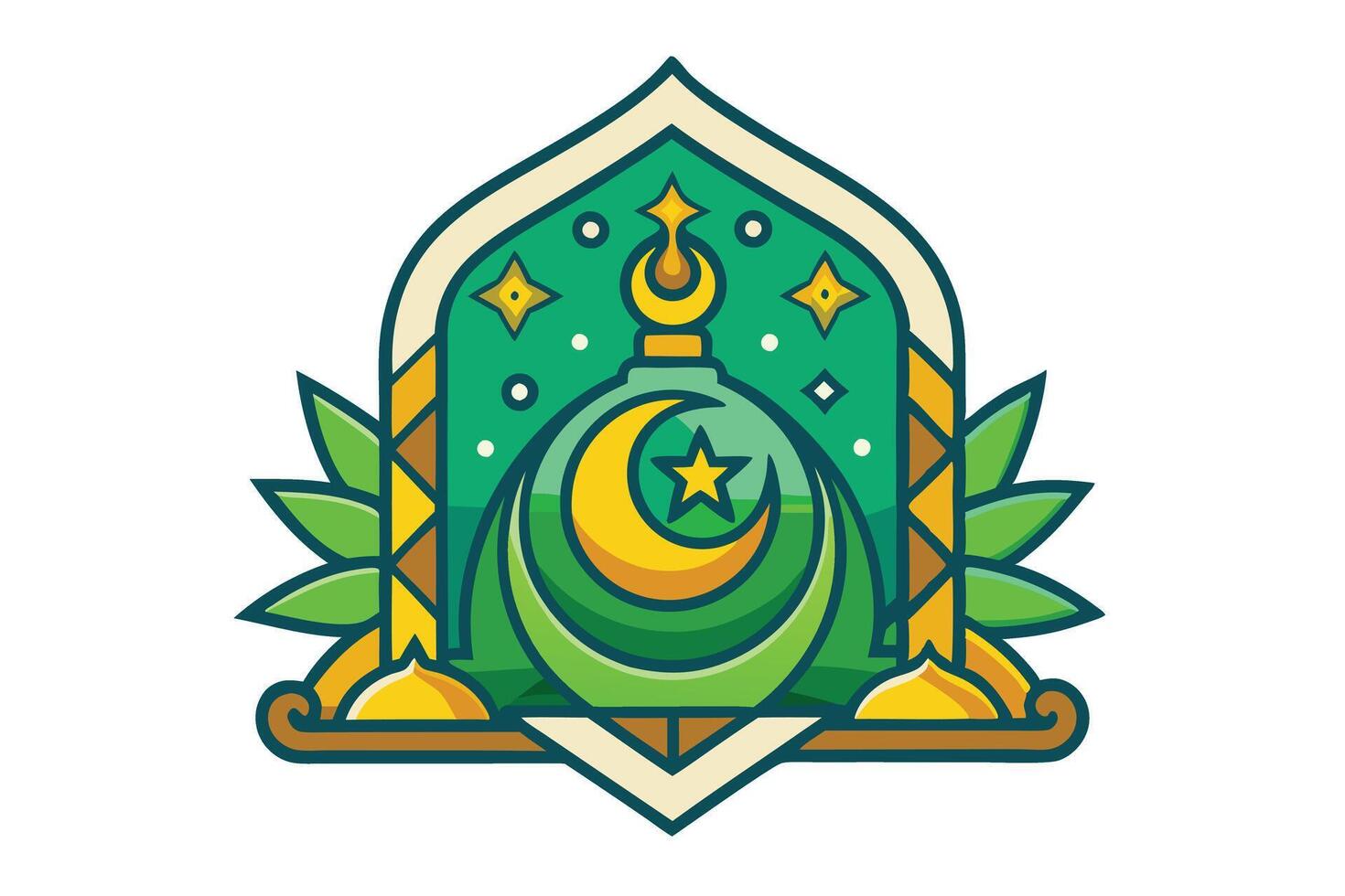 A vibrant digital illustration featuring Islamic art elements with crescent moon and star for Ramadan festive season decoration vector